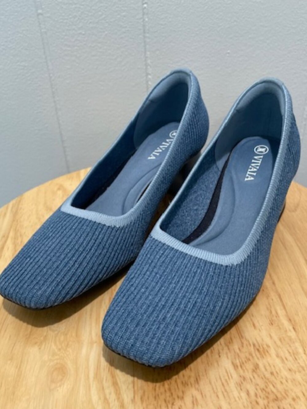 Vivaia Denim Blue Square Toed Pump - US 5.5